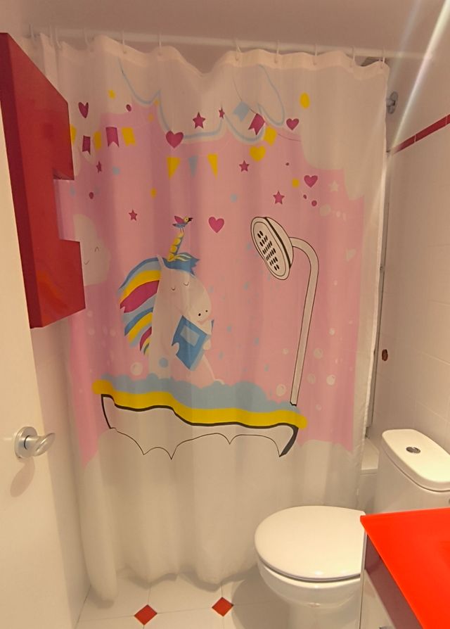 Cortina de Baño Unicornio y Barra