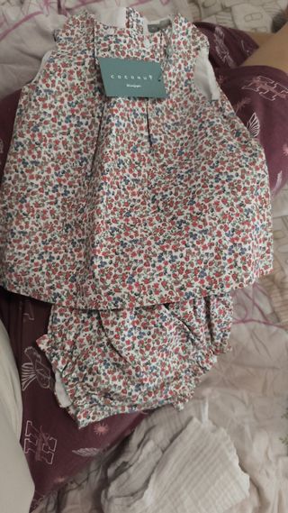 Conjunto vestido y braguita niña floral 3 a 6 mese