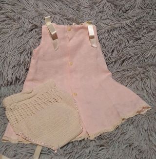 Conjunto vestido, capota y braguitas reborn