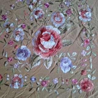 MANTÓN DE MANILA VINTAGE  BEIGE CON FLORES