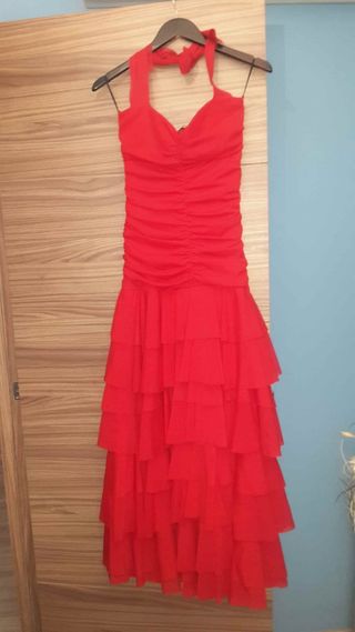 Vestido Rojo fiesta volantes  talla 38