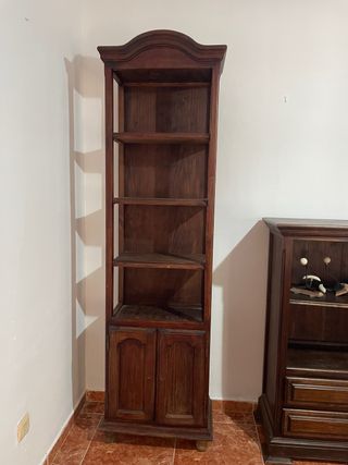 Estantería de madera oscura con puertas