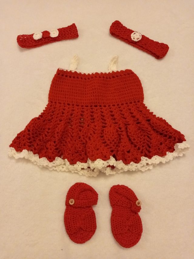 Conjunto Vestido Crochet Bebé Rojo