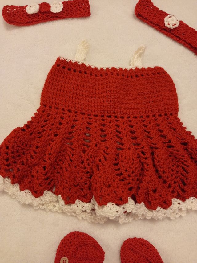 Conjunto Vestido Crochet Bebé Rojo