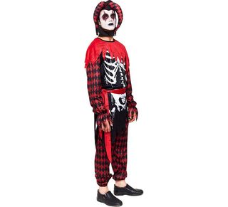 Disfraz Bufón Esqueleto Mono Enterizo Rojo Hombre