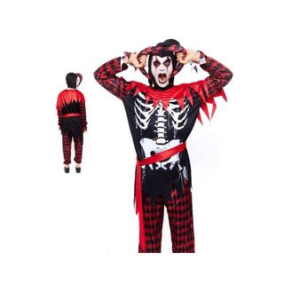 Disfraz Bufón Esqueleto Mono Enterizo Rojo Hombre