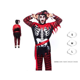 Disfraz Bufón Esqueleto Mono Enterizo Rojo Hombre