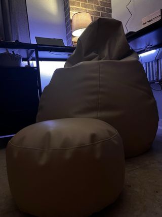 Puff XXL Beige con Reposapiés 