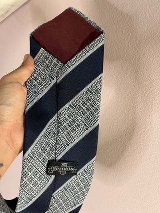 Corbata Vintage Rayas Azul y Plateado
