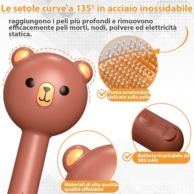 Spazzola per gatti e cani aghi morbidi e vapore