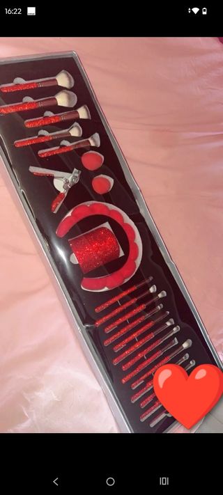 Set Brochas Maquillaje con Brillo Rosa y Plateado 