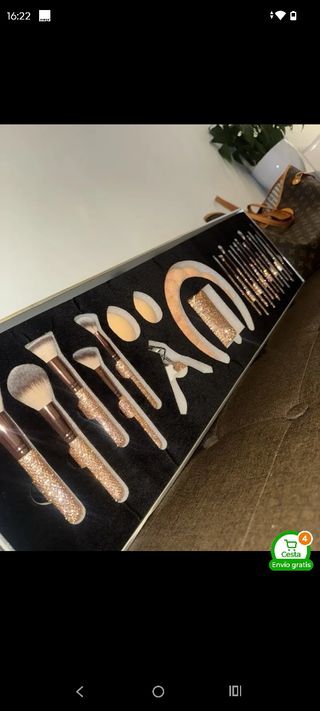 Set Brochas Maquillaje con Brillo Rosa y Plateado 