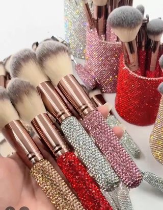 Set Brochas Maquillaje con Brillo Rosa y Plateado 