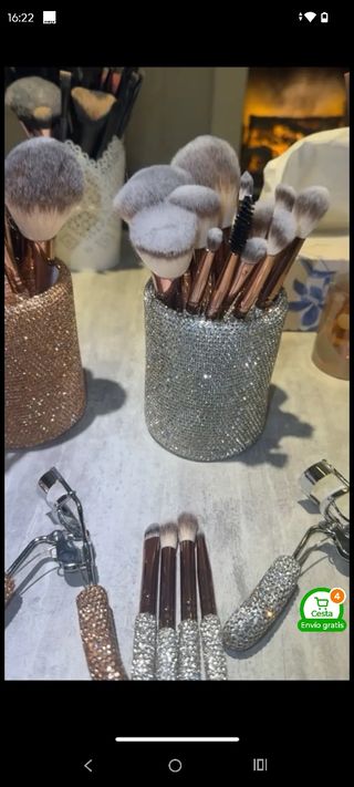 Set Brochas Maquillaje con Brillo Rosa y Plateado 