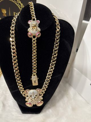 Collar y pulsera laminado 14k oso