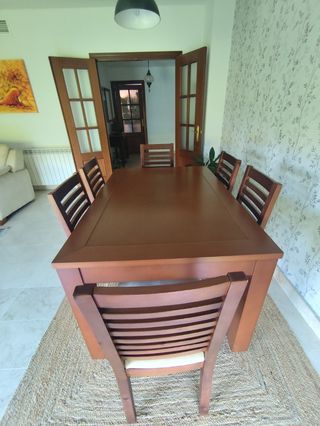 Mesa comedor extensible + 6 sillas madera maciza 