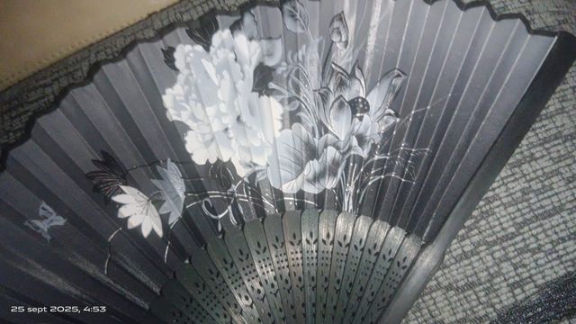 Abanico negro calado flores pintadas