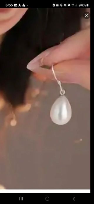 Pendiente Plata Ley Perla Colgante Lágrima