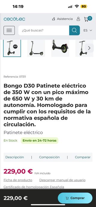 Patinete eléctrico negro