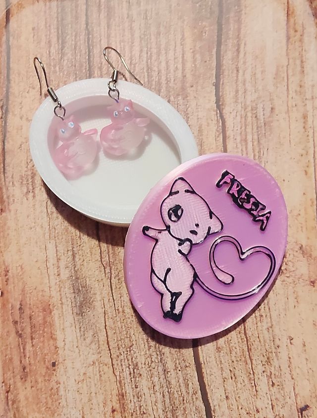 Pendientes Mew Pokémon con caja personalizada