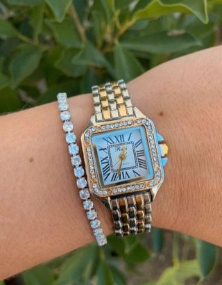 Reloj Mujer Serpiente Zirconia Dorado Plateado