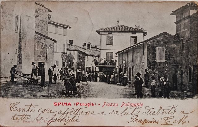Cartolina antica SPINA (Perugia) - Piazza Polimant