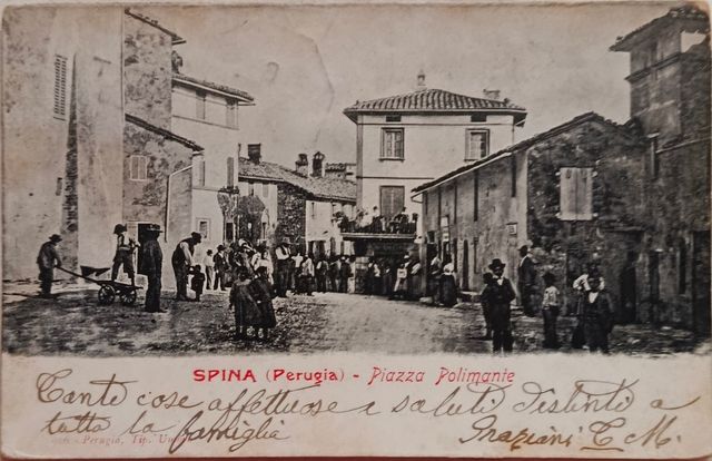 Cartolina antica SPINA (Perugia) - Piazza Polimant