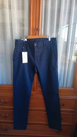Pantalón Zara Chino Elástico Talla 42 Azul