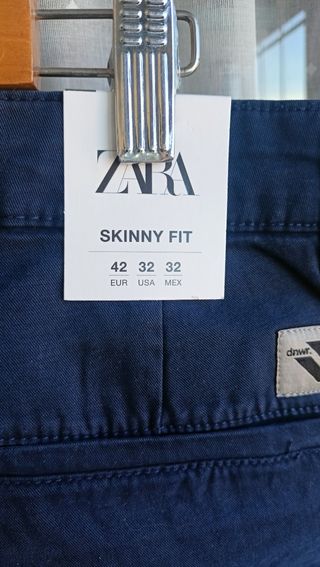 Pantalón Zara Chino Elástico Talla 42 Azul