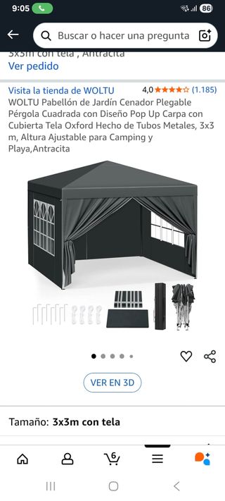 Cenador Plegable 3x3 Antracita. Nuevo!