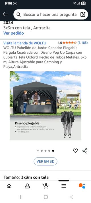 Cenador Plegable 3x3 Antracita. Nuevo!