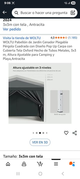 Cenador Plegable 3x3 Antracita. Nuevo!