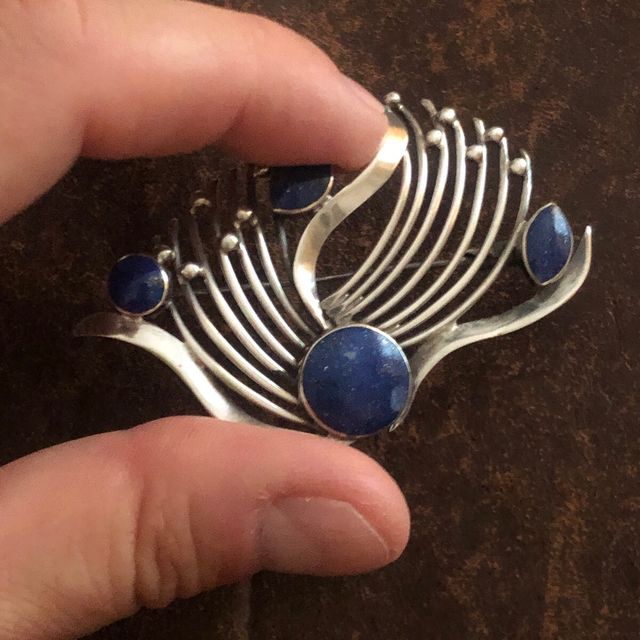 Broche Vintage Lapislázuli Plata
