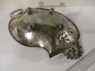 NO ENVÍO - BANDEJA ANTIGUA MODERNISTA PLATA 35 cm.