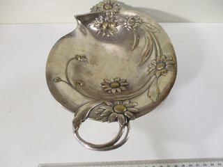 NO ENVÍO - BANDEJA ANTIGUA MODERNISTA PLATA 35 cm.