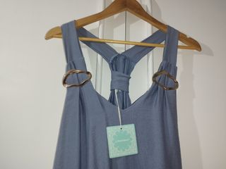 Vestido largo tirantes con aros azul