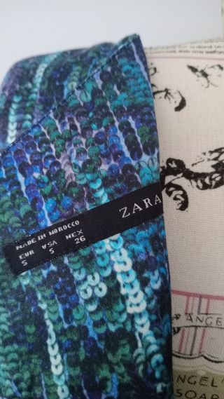 Vestido fiesta Zara verde y azul