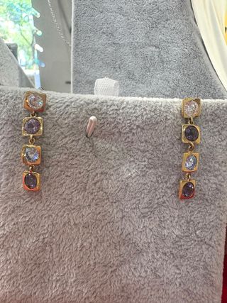 Pendientes largos piedras semipreciosas oro 18 kts