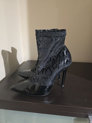 Botín Tacón Mujer Negro Animal Print