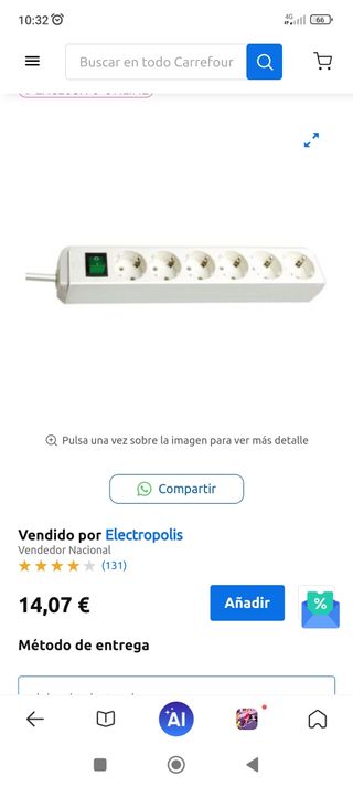 Regleta 6 enchufes con interruptor