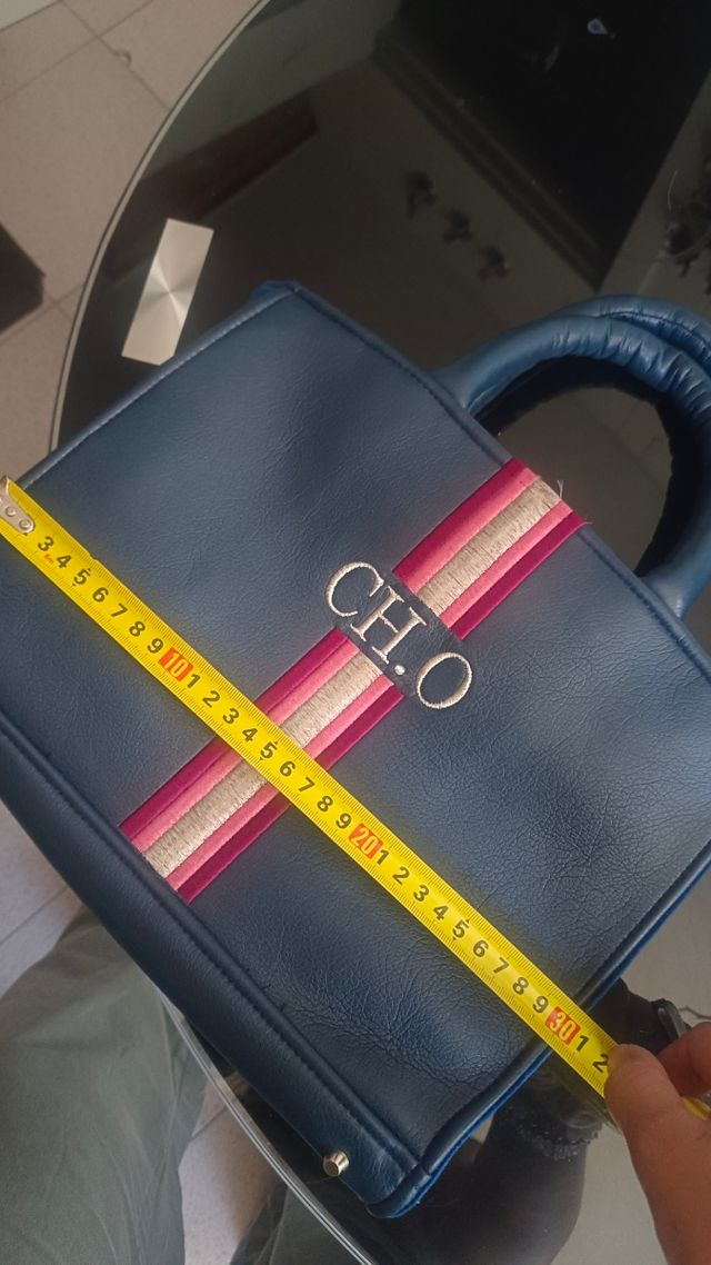 Bolso Tote Azul Marino con Rayas Rosas