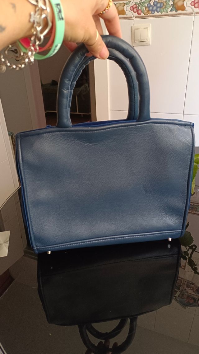 Bolso Tote Azul Marino con Rayas Rosas