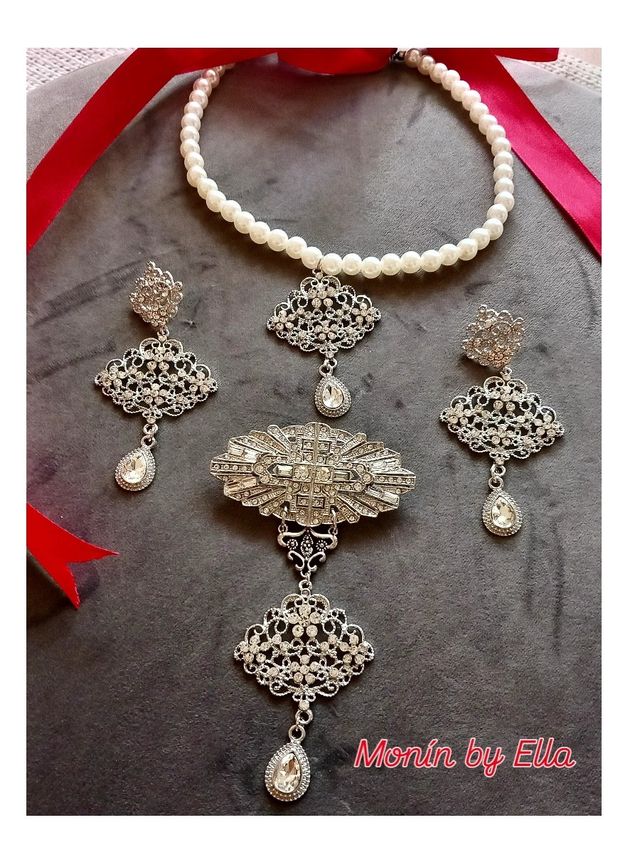 Aderezo Fallera Huertana Plata y Perlas