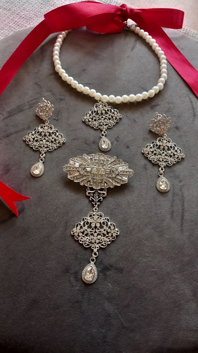 Aderezo Fallera Huertana Plata y Perlas