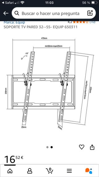 Soporte TV Pared 32-55 Inclinable Equip