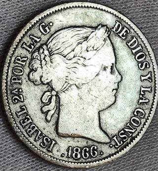 40 Centavos Escudo Plata Isabel II 1866 + Regalo