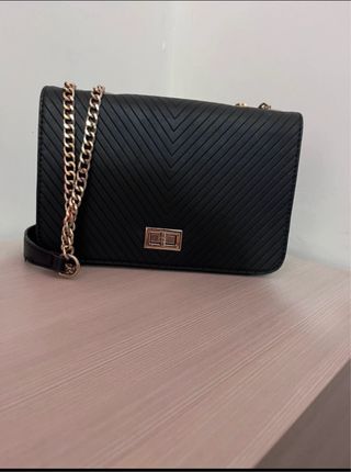 Borsa tracolla ecopelle nera chevron