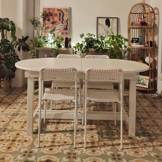 Mesa comedor extensible teca blanca