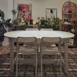 Mesa comedor extensible teca blanca