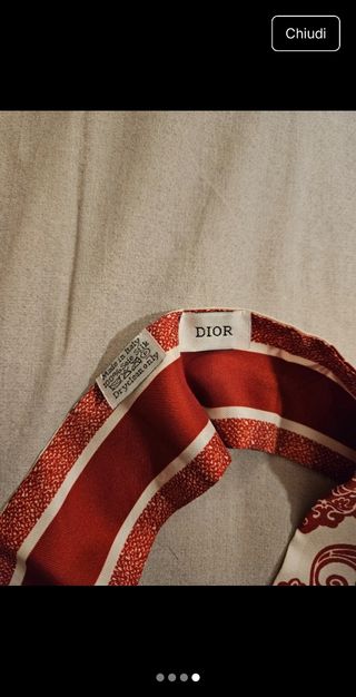Foulard Christian Dior 100% Seta Rosso Bianco